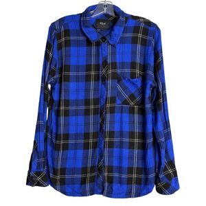 Rails Hunter Plaid Top Womens L Blue Black Multi Preppy Classic Western